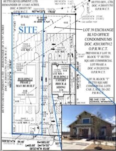 Medical office Hutto TX detailed site plan at 401 Exchange Boulevard showing building layout, parking, and surrounding area