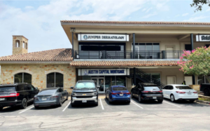 Medical office for sublease Westlake building entrance showing second-floor office space with signage opportunity and convenient parking at Davenport Village