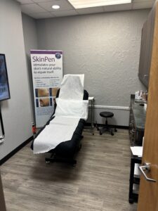 Medical office for lease Hurst DFW showing fully equipped treatment room with medical chair and SkinPen equipment at North East Mall location