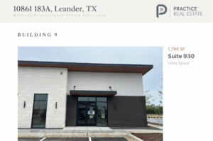 End cap medical office space Building 9 Pointe 183 Development - 1,799 SF Suite 930 Leander TX for lease