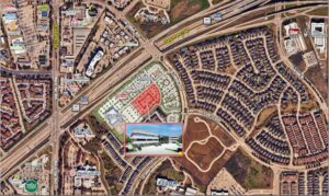 Site aerial of 7410 N Highway 161 at SH 161 and Las Colinas Blvd near Medical City Las Colinas in Irving, TX